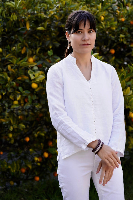 Dolma - French Knot Linen Top White: X-Large / White