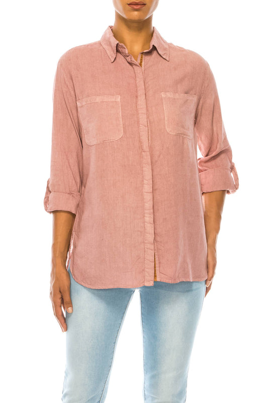 Garment Dyed Pink Linen Shirt