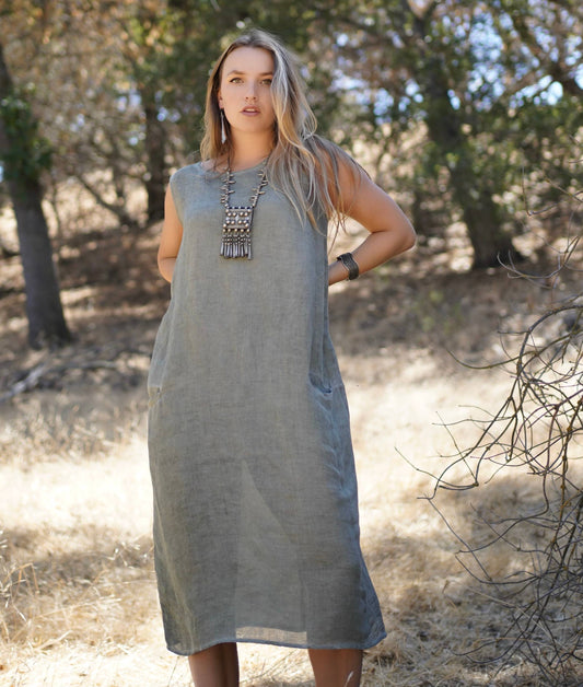 Linen Dress Olive Green